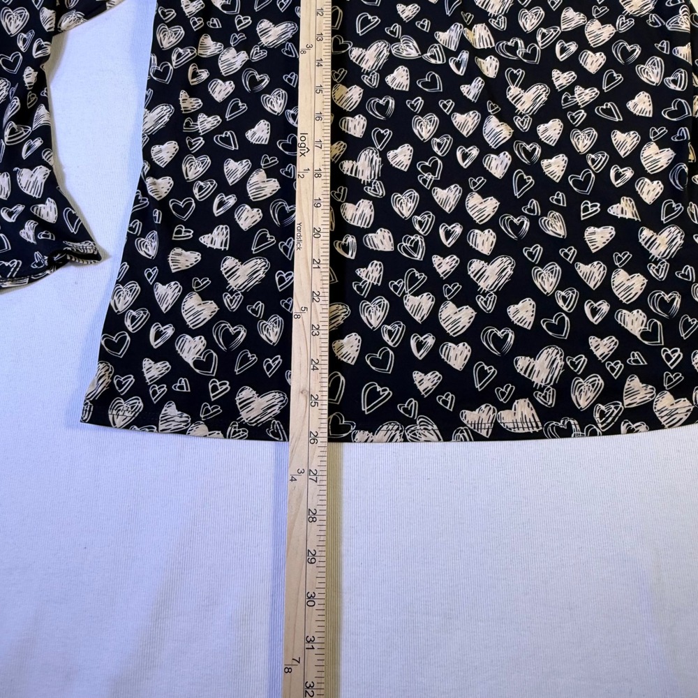Susan Graver Black Heart Print Mock Neck Bell Sleeve Tunic Top M Stretch comfort - Picture 7 of 10